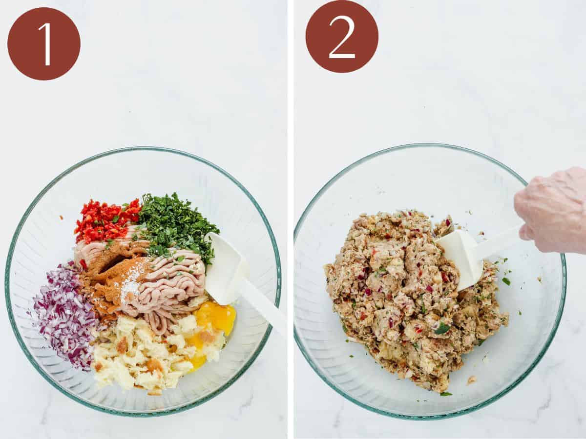 Steps 1 & 2 to make chicken kofta.