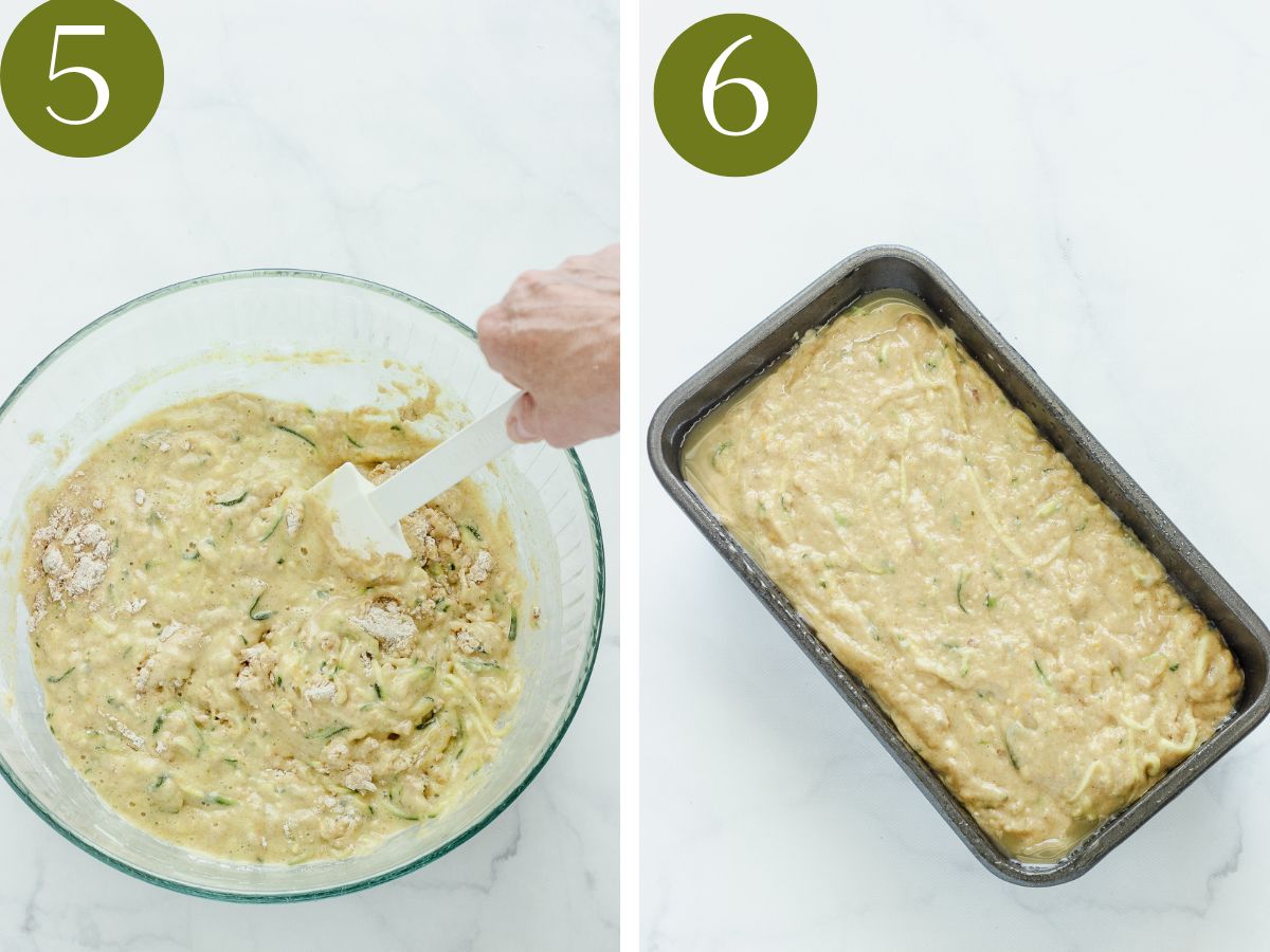 Steps 5&6 to make healthy lemon zucchini bread.